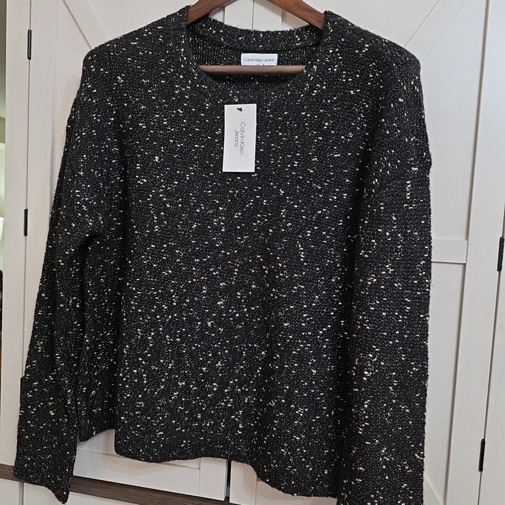 Calvin Klein Jeans Women's Black Crewneck Long-Sleeve Lurex Sweater Size XL #WG